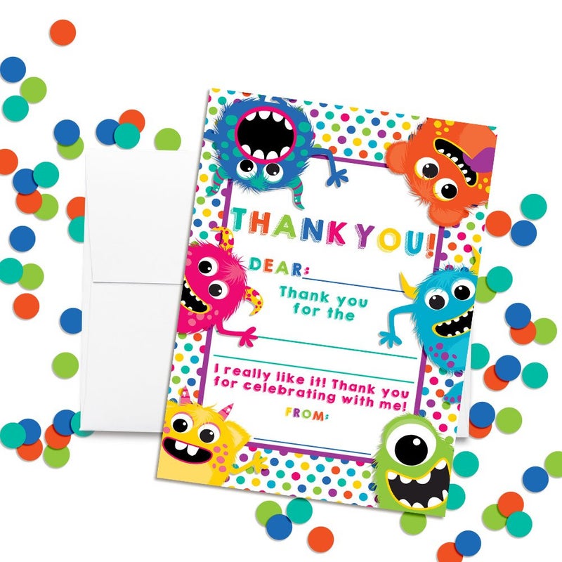 Amanda Creation Cute & Colorful Monsters Thank You Notes for Kids, Ten 4" x 5.5" Fill In The Blank Cards with 10 White Envelopes by AmandaCreation - Image 3